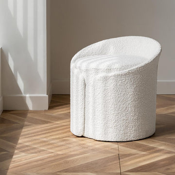 Modern White Round Lamb Wool Vanity Stool with Backrest & Rotatable Chassis